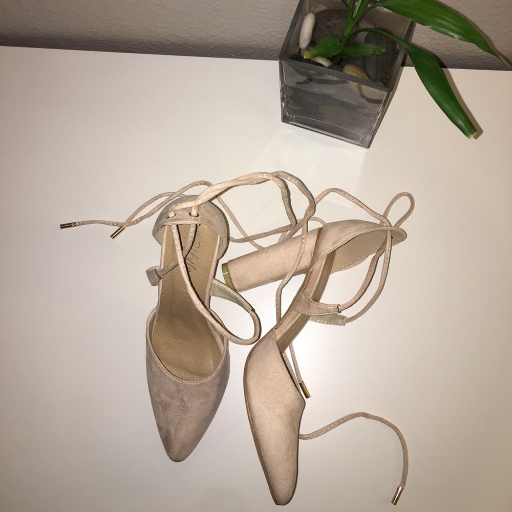 Suede light pink heels